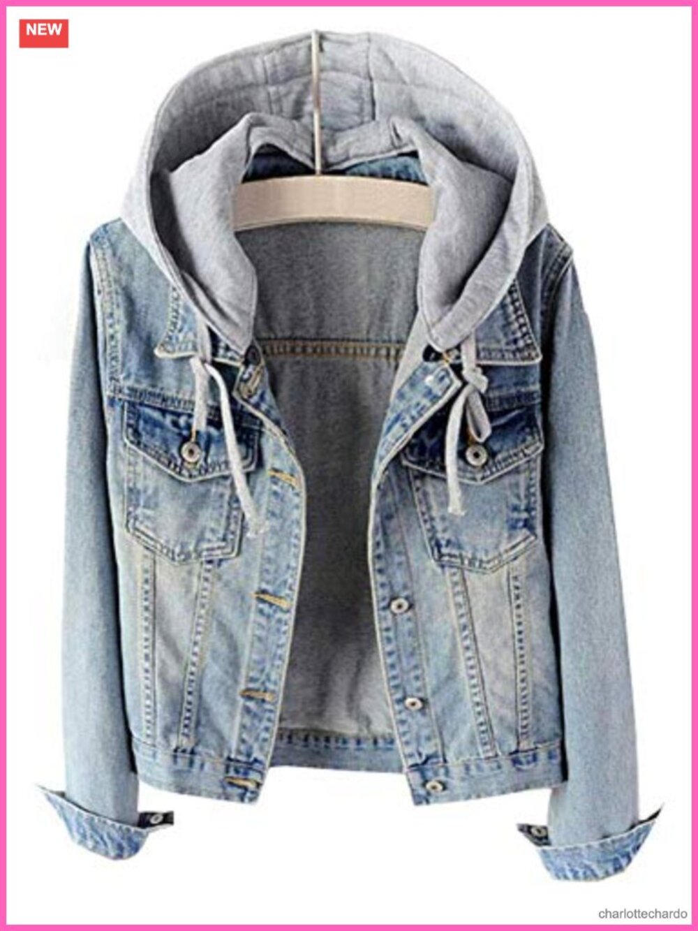 Cotton Polyester Blend Denim Jacket with Detachable Hoodie